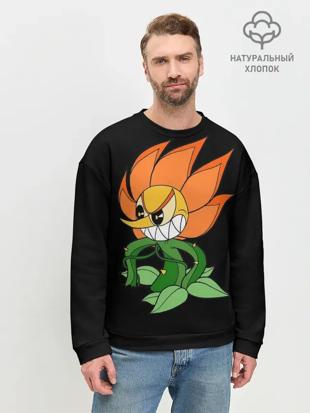 Мужской свитшот базовый с принтом «Cuphead - Кэгни Гвоздика»