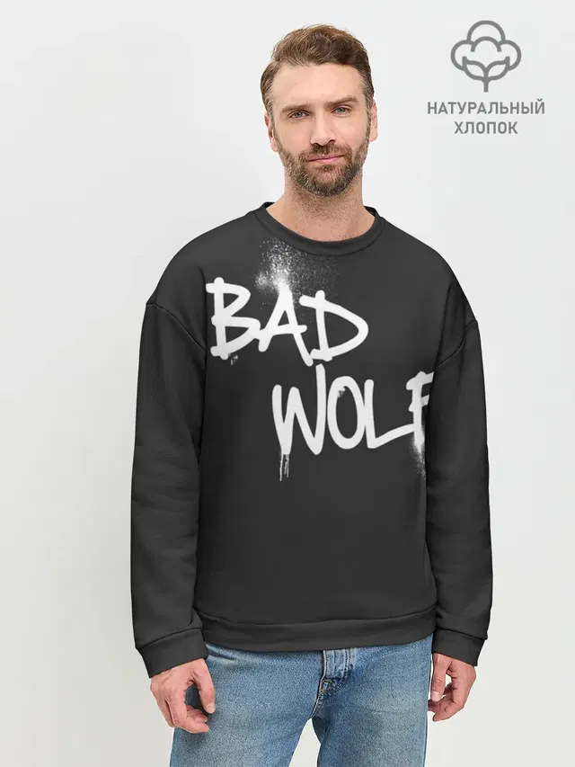 Мужской свитшот базовый с принтом «Доктор Кто — Bad wolf»