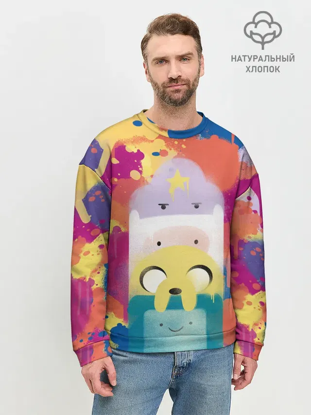 Мужской свитшот базовый с принтом «Время приключений — Adventure Time»