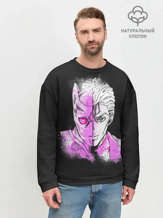 Мужской свитшот базовый с принтом «ДжоДжо — Kira & Killer Queen»