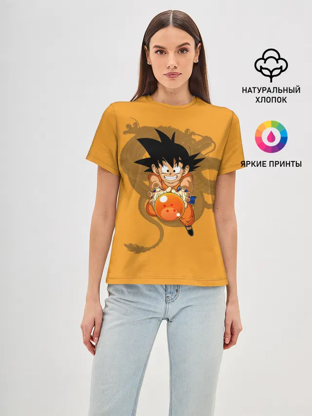 Женская базовая футболка с принтом «Kid Goku»