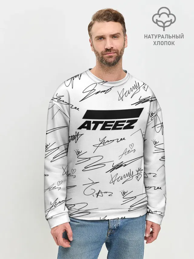 Мужской свитшот базовый с принтом «Ateez — ATEEZ АВТОГРАФЫ»
