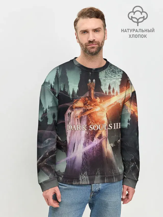 Мужской свитшот базовый с принтом «Dark Souls — Dark Souls 3 Pontiff Sulyvahn»