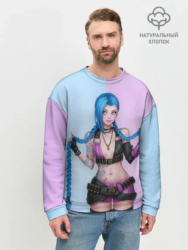 Мужской свитшот базовый с принтом «League of Legends Jinx»