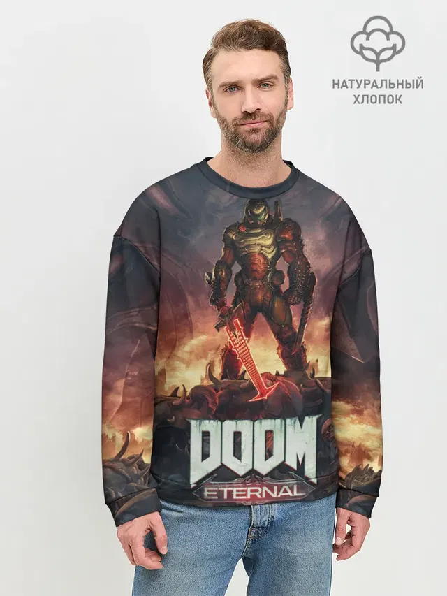 Мужской свитшот базовый с принтом «Дум — DOOM ETERNAL»