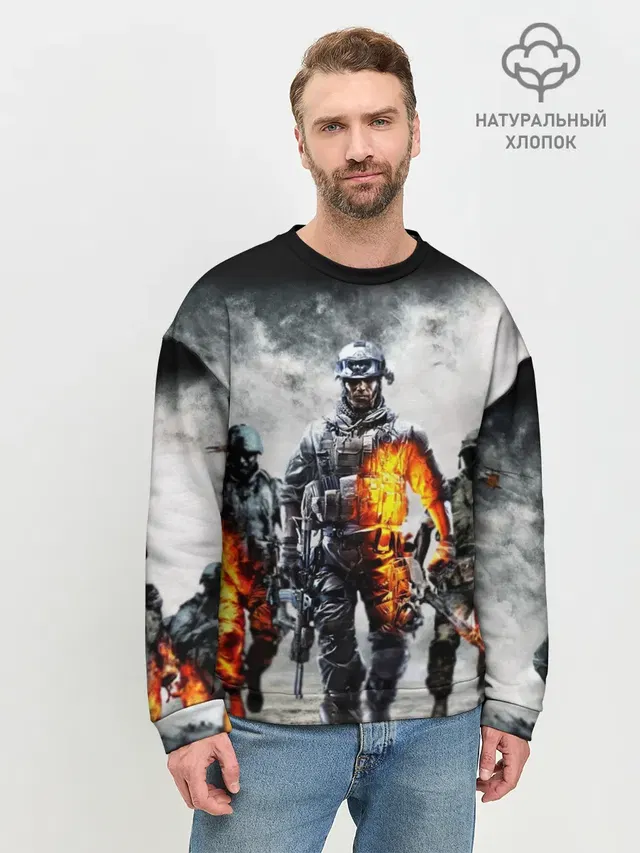 Мужской свитшот базовый с принтом «BATTLEFIELD — Батлфилд»