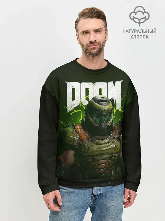 Мужской свитшот базовый с принтом «Дум — Doom Eternal»