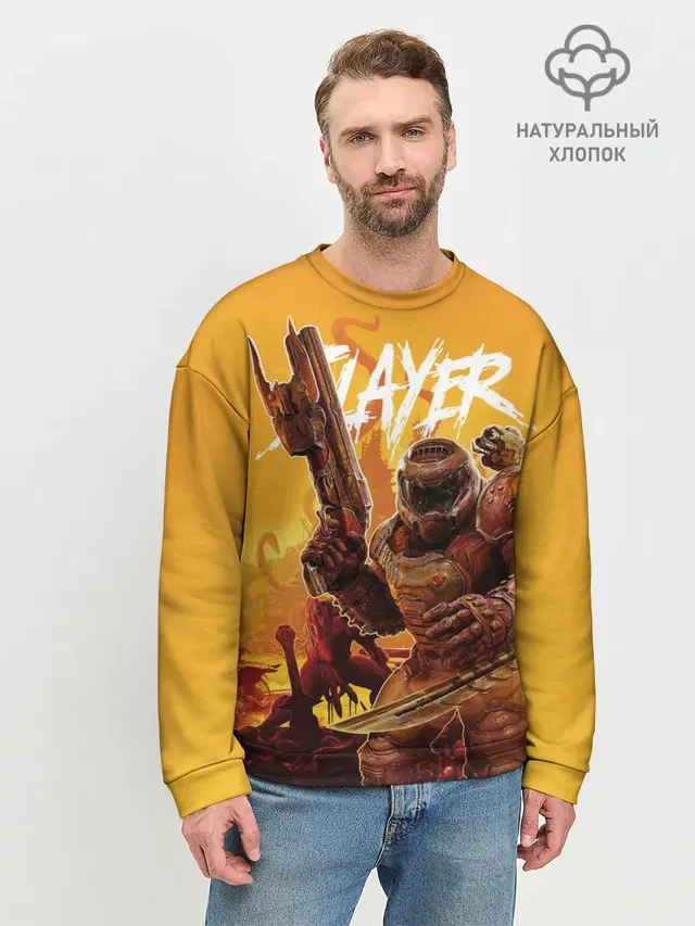 Мужской свитшот базовый с принтом «Дум — Doom Slayer»
