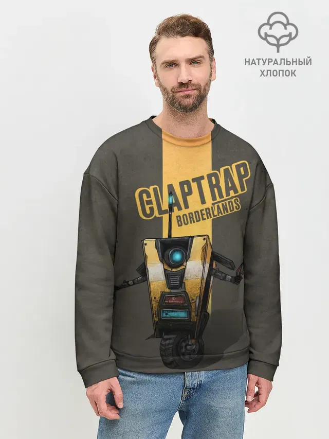 Мужской свитшот базовый с принтом «Borderlands — Claptrap»