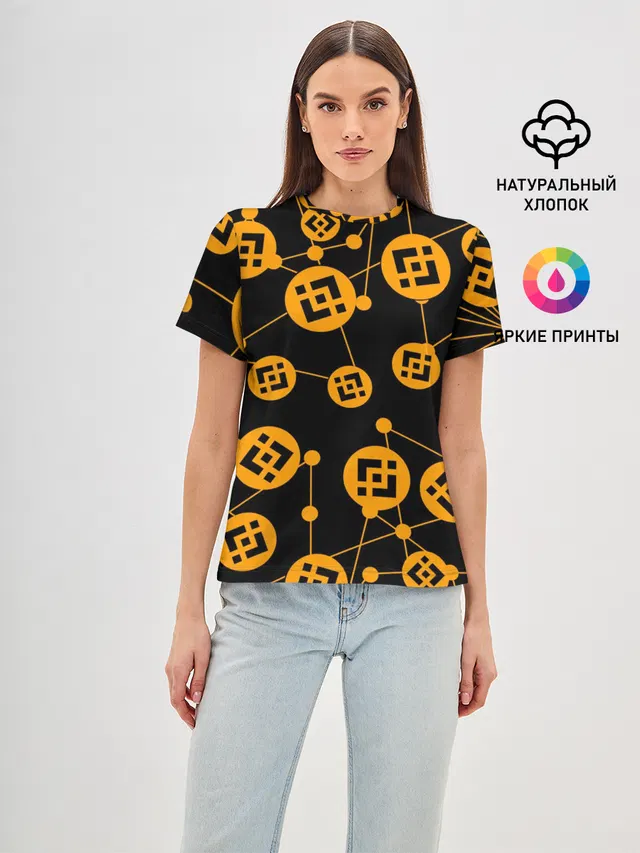 Женская базовая футболка с принтом «Binance Бинанс Узор»
