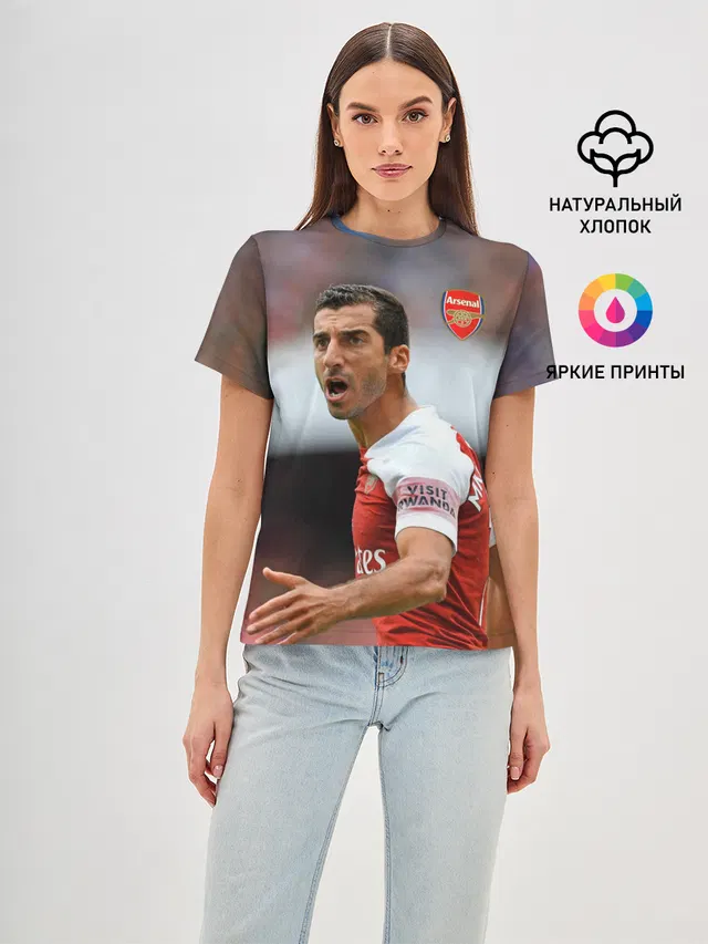 Женская базовая футболка с принтом «Генрих Мхитарян — H. Mkhitaryan — Arsenal»