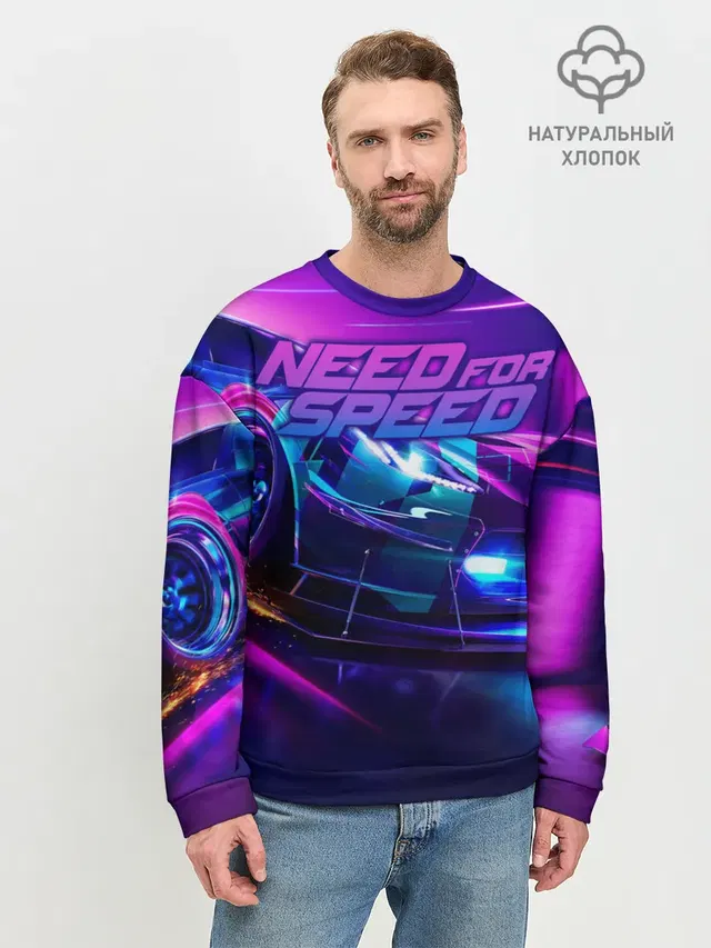 Мужской свитшот базовый с принтом «Chevrolet Corvette — Need for Speed»