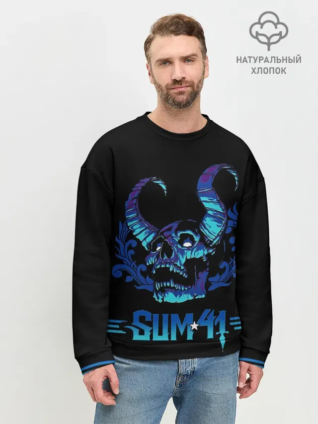 Мужской свитшот базовый с принтом «Sum41 — Horned skull»
