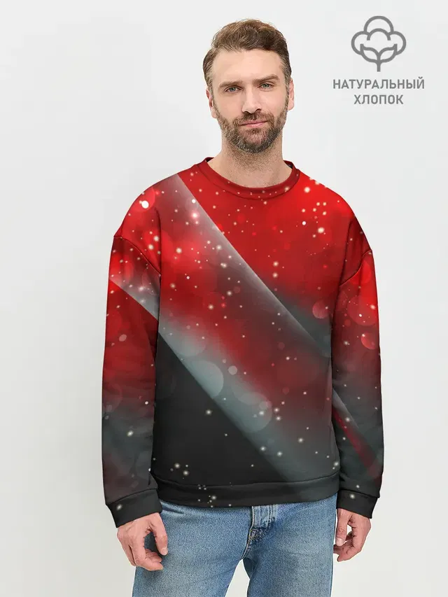 Мужской свитшот базовый с принтом «Glitter — Red & Black»