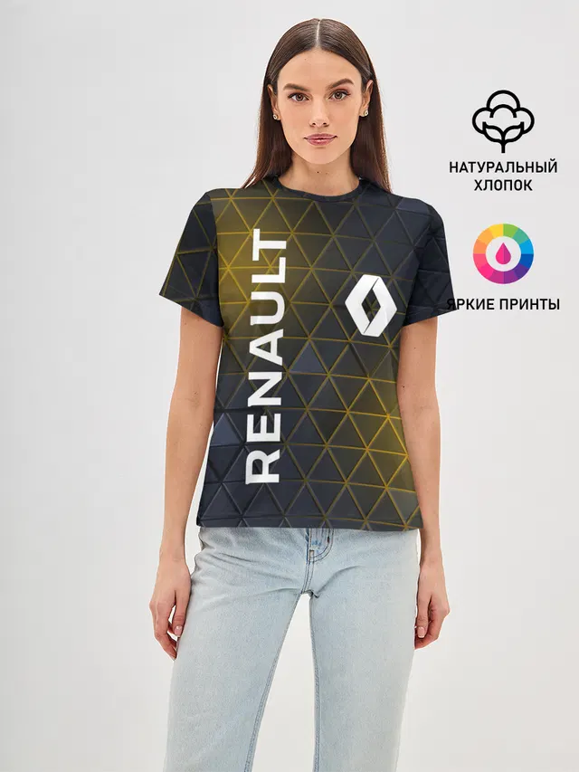 Женская базовая футболка с принтом «Renault Рено Желтая Геометрия»