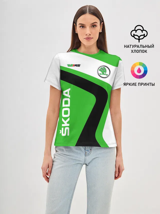 Женская базовая футболка с принтом «Skoda»