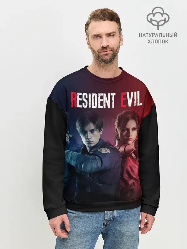 Мужской свитшот базовый с принтом «Leon Kennedy — Resident Evil 2»