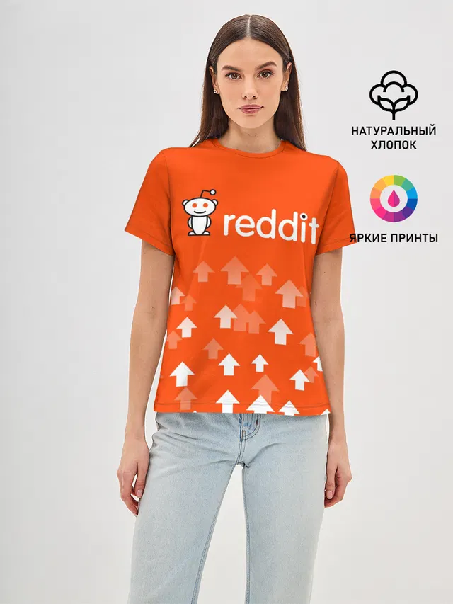 Женская базовая футболка с принтом «Социальные сети — REDDIT — РЕДДИТ — UPVOTED»