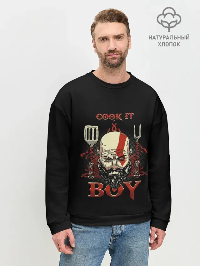 Мужской свитшот базовый с принтом «God of war — God of War. Cook it Boy»