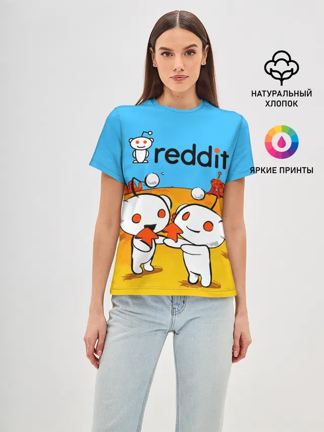 Женская базовая футболка с принтом «Социальные сети — REDDIT — РЕДДИТ — UPVOTE ART»