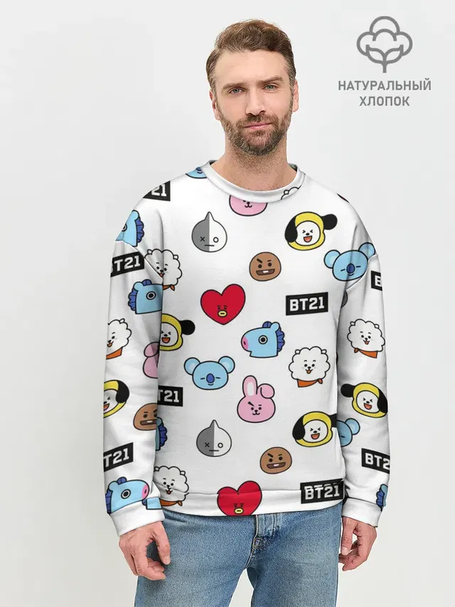 Мужской свитшот базовый с принтом «BTS — BANGTAN BOYS — BT21»
