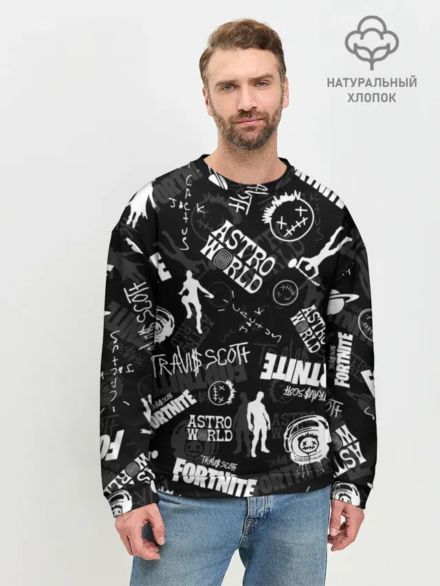 Мужской свитшот базовый с принтом «Фортнайт — TRAVIS SCOTT+FORTNITE»