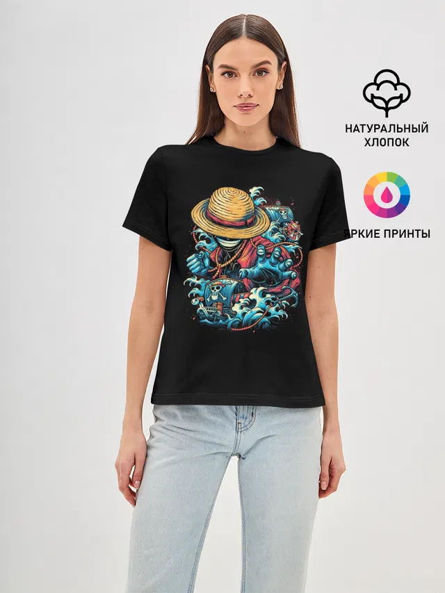 Женская базовая футболка с принтом «Ван Пис — One Piece. Retro Style»