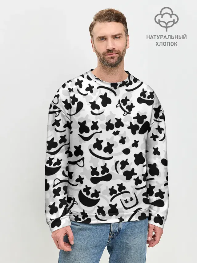 Мужской свитшот базовый с принтом «Marshmello — MARSHMELLO FACE»