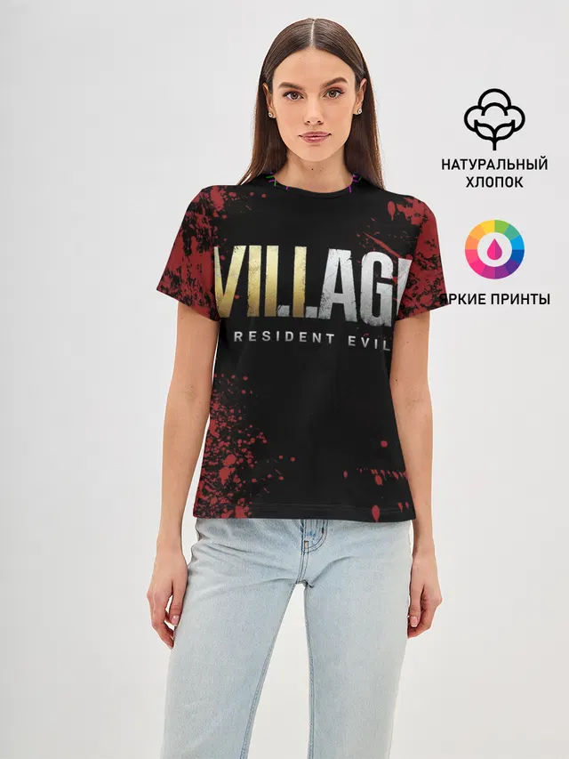 Женская базовая футболка с принтом «Resident Evil Village логотип»