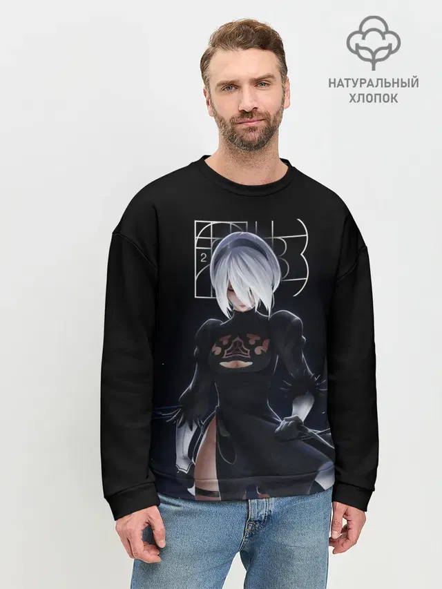 Мужской свитшот базовый с принтом «Nier — 2B»
