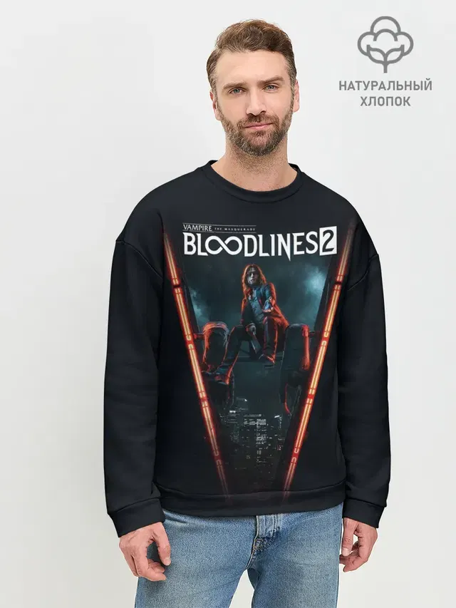 Мужской свитшот базовый с принтом «Vampire: The Masquerade — Bloodlines 2»