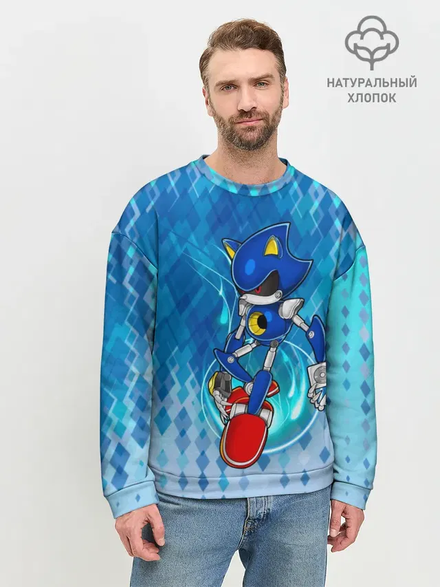Мужской свитшот базовый с принтом «Соник — Metal Sonic»