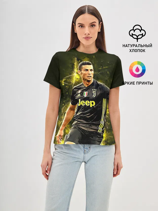 Женская базовая футболка с принтом «Ювентус — Cristiano Ronaldo»