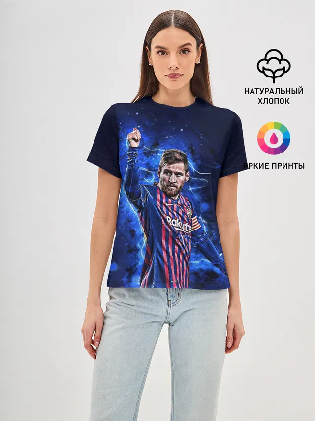 Женская базовая футболка с принтом «Барселона — Lionel Messi — 10»