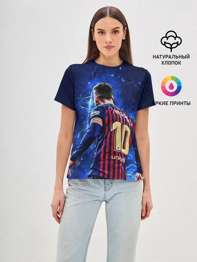 Женская базовая футболка с принтом «Барселона — Leo Messi — Лео Месси — 10»