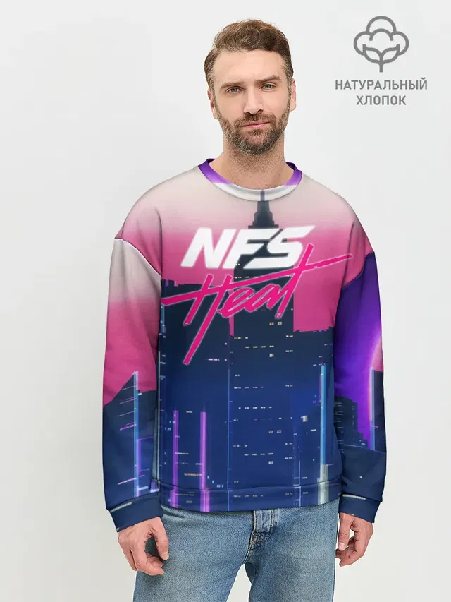Мужской свитшот базовый с принтом «Cityscape — NFS Heat»