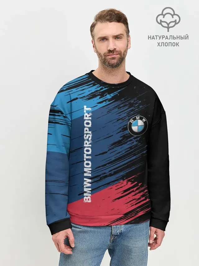 Мужской свитшот базовый с принтом «BMW — BMW MOTORSPORT»