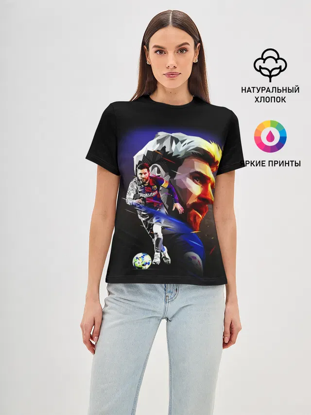 Женская базовая футболка с принтом «Лионель Месси — LIONEL MESSI»