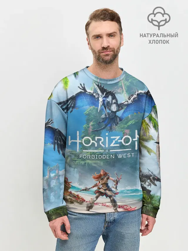 Мужской свитшот базовый с принтом «Horizon Zero Dawn — Horizon Forbidden West»