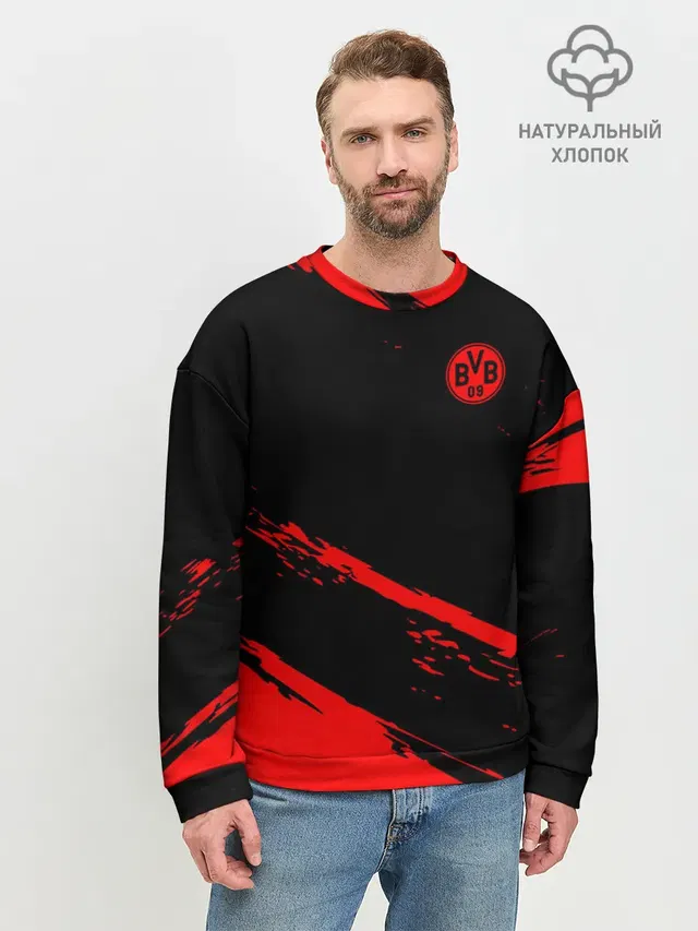 Мужской свитшот базовый с принтом «Brush Strokes — FC Borussia»