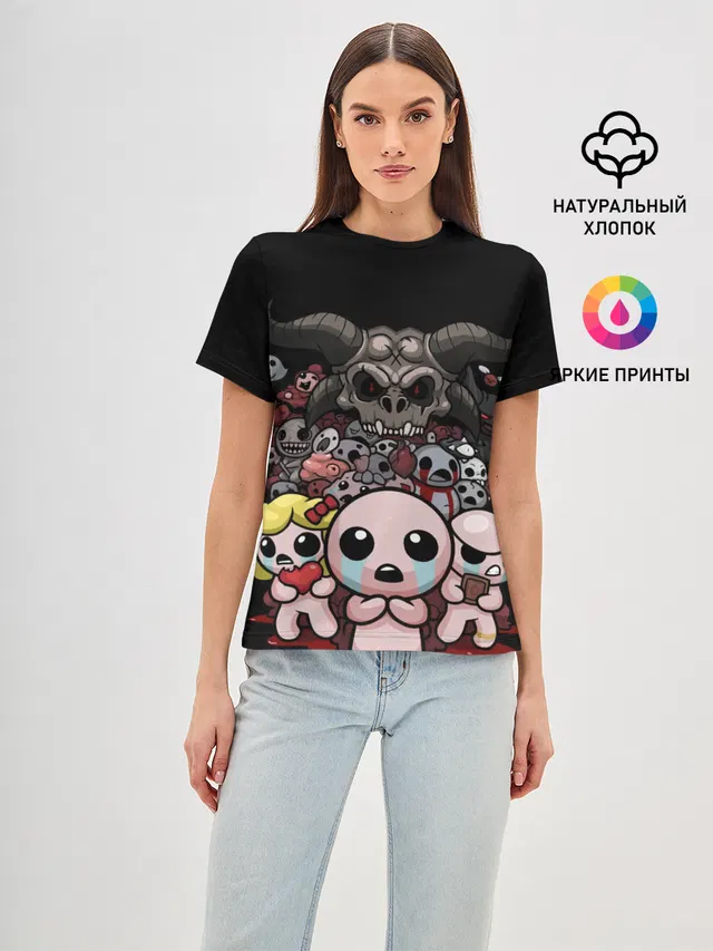 Женская базовая футболка с принтом «Игры — The Binding of isaac — bosses»