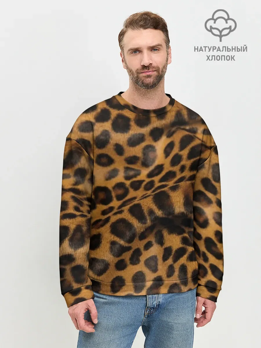 Мужской свитшот базовый с принтом «Леопард», вид спереди