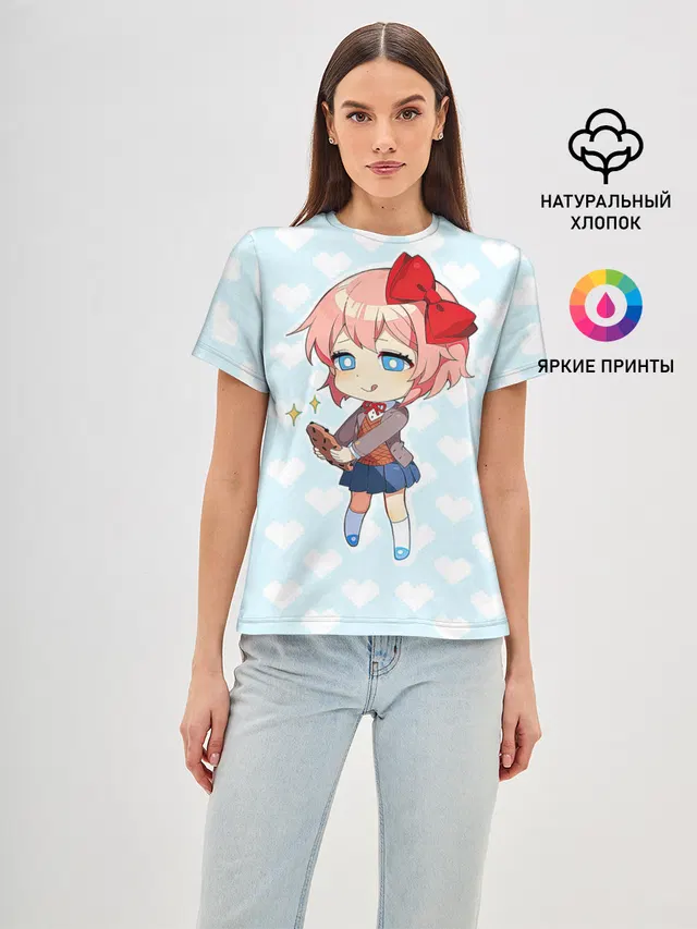 Женская базовая футболка с принтом «Chibi Sayori»
