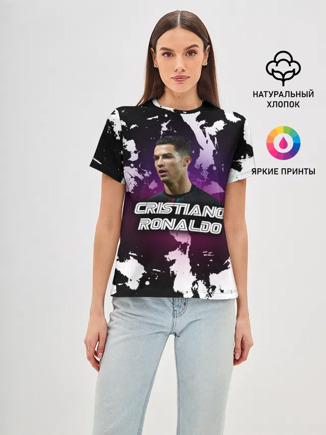 Женская базовая футболка с принтом «Криштиану Роналду — Cristiano Ronaldo»