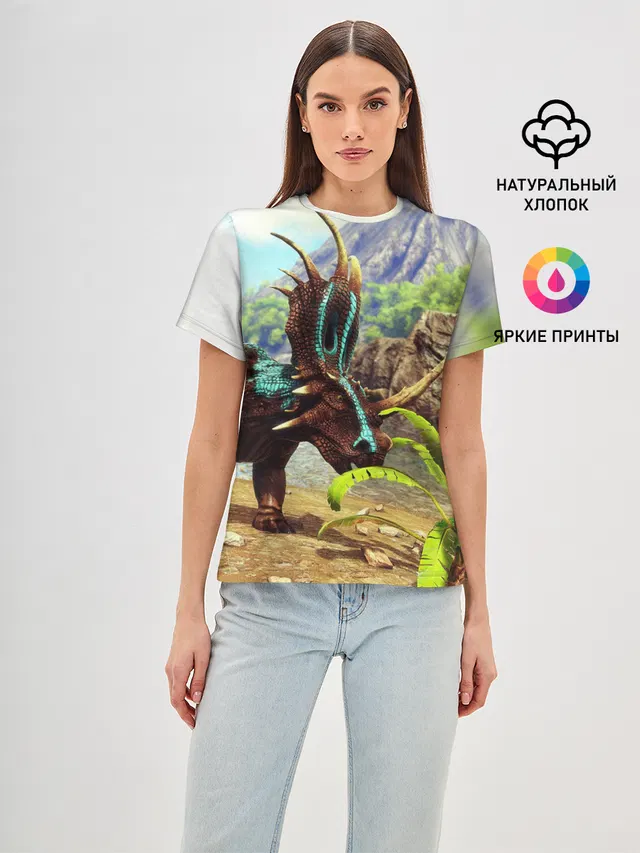 Женская базовая футболка с принтом «Styracosaurus — Ark Survival — АРК СУРВИВАЛ»
