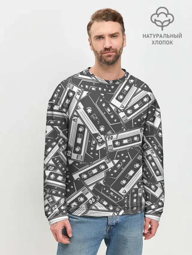 Мужской свитшот базовый с принтом «Retro — retro pattern»
