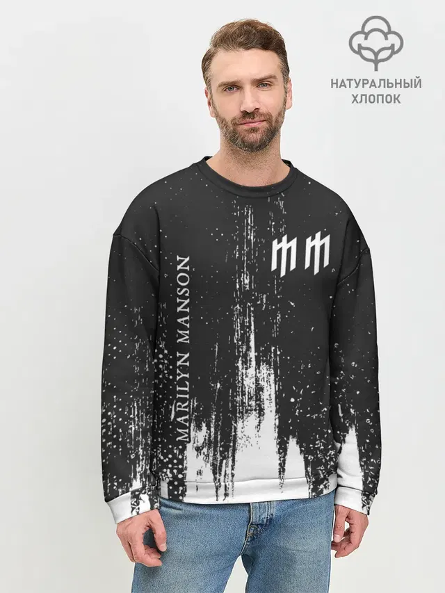 Мужской свитшот базовый с принтом «Marilyn Manson М Мэнсон — М. МЭНСОН»