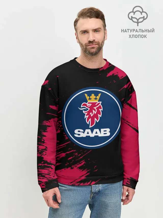 Мужской свитшот базовый с принтом «Saab»