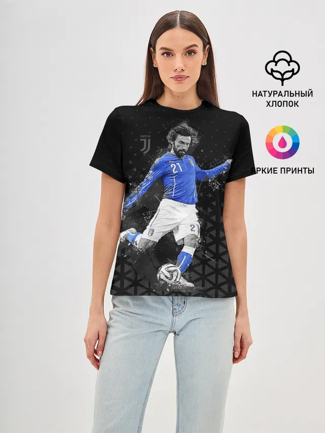 Женская базовая футболка с принтом «Ювентус — Andrea Pirlo»