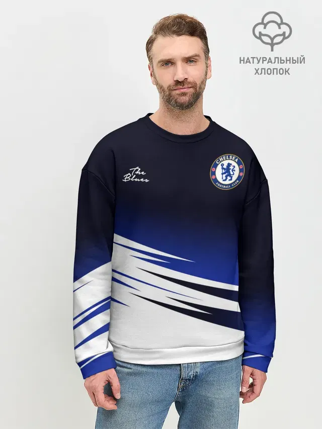 Мужской свитшот базовый с принтом «Челси — CHELSEA разминочная 19/20»
